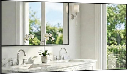 55"x30" Black Bathroom Mirror, Metal Framed Vanity Mirror