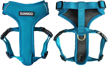 Adventure Dog Harness - Stylish & Durable Large Dog Harness for Outdoor Adventures and Everyday Wear - Pacific Blue Neoprene Adjustable Harness for Dogs with Reflective Piping, Brass D-Ring