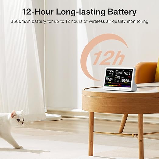 Upgrade Extended 12-Hour Battery Life 16 in 1 Air Quality Monitor Indoor
