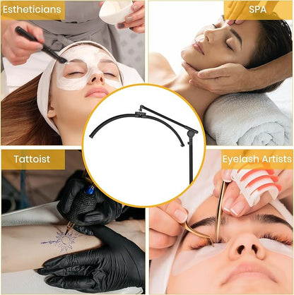 LASTAR LED Lash Light for Eyelash Tech – Half Moon Floor Lamp with Adjustable Brightness, Warm-to-Cool Lighting & Built-in Phone Holder – Ideal for Tattoo Artists, Estheticians & Lash Experts
