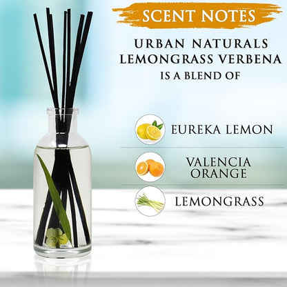 Urban Naturals Lemongrass Verbena Reed Diffuser Scented Sticks Set | Mind &