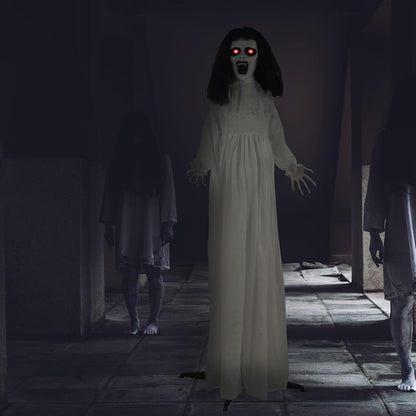 Haunted Hill Farm Life-Size Scary Demon Bride Halloween Animatronic with Touch Activated Lights and Sound, Battery Operated Indoor or Covered Outdoor Halloween Decorations for Home or Haunted House