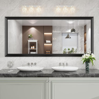 Amorho Bathroom Mirror Black, 72X32 Inch Thick Metal Framed Wall Mirrors