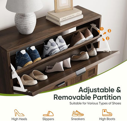 29.5“W Shoe Cabinet with 2 Embossed Checkerboard Pattern Flip Drawers,