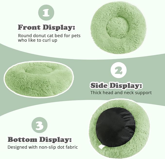 JOLLYVOGUE Dog & Cat Bed, Calming Anti-Anxiety Pet Bed for Small Dogs, Fluffy Donut Cushion for Small and Medium Pets (20")