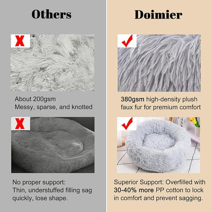 Calming Donut Dog Bed Medium Size Dog - Washable Removable Cover Non-Slip Bottom, Round Pet Bed Cat Bed Warming Fluffy Plush Faux Fur Anti-Anxiety, Fits up to 45 lbs (Light Grey, 30")