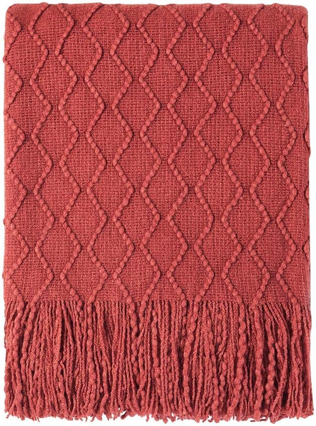 BOURINA Rust Throw Blanket 50x60 Inches Throw Textured Solid Soft Sofa Throw Couch Knitted Decorative Blanket