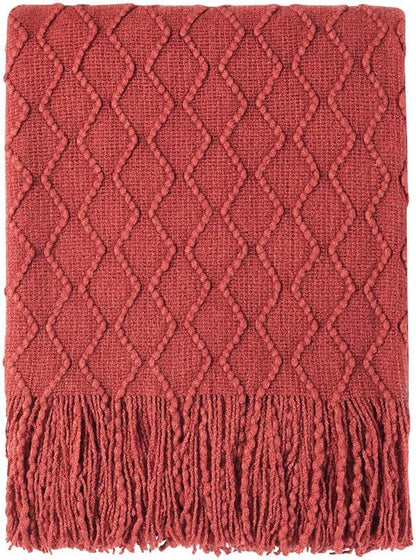 BOURINA Rust Throw Blanket 50x60 Inches Throw Textured Solid Soft Sofa Throw Couch Knitted Decorative Blanket