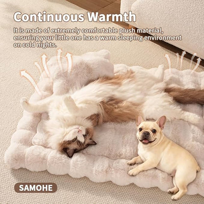 Cat Beds Cozy Pet Mat Faux Fur Kitten Pad Bed for Carriers/Couch Dog & Puppy Cute Friendly 23 x 15 Inch Medium White