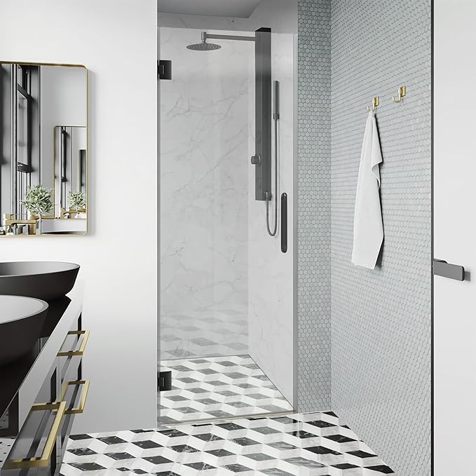 Bathroom Frameless Shower Door 32" W*72" H, 5/16" Clear Tempered Glass Hinged