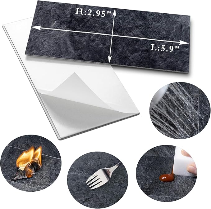 AULIGET 100 Piece Black Slate Peel and Stick Backsplash Wall Tiles, Laundry Room