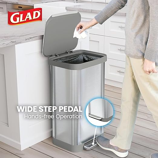 Glad Stainless Steel Step Trash Can, Series 2