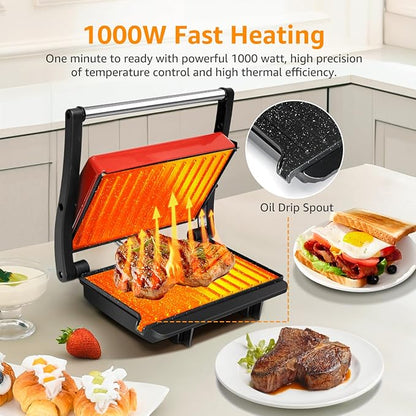 Panini Press Grill, Aigostar 1000W Sandwich Maker