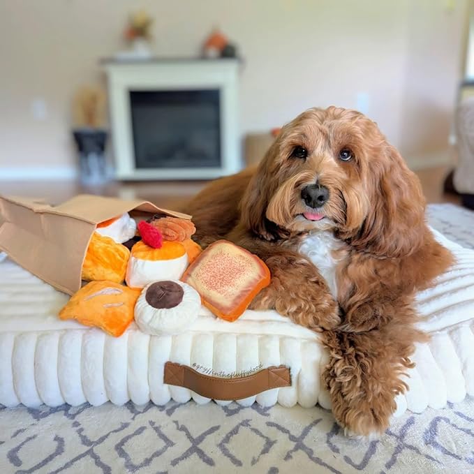 Nocciola 10 Pack Bread Dog Toys with a Bag,Crinkle Dog Squeaky Toys,Puppy Toys to Keep Them Busy,Small Dog Toys for Boredom,Durable Stuffed Plush Dog Toys for Small Medium Dogs,Dog Accessrioes Girl