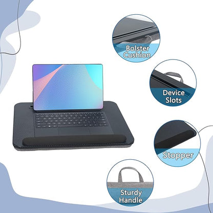 Portable Laptop Desk Fits Up to 16“ Laptops, with Tablet Slot, Built-in Cushion, Great for Home & Office,Lap Desk for Laptop,Lap Desk with Cushion (Black with Wrist Rest, Medium)