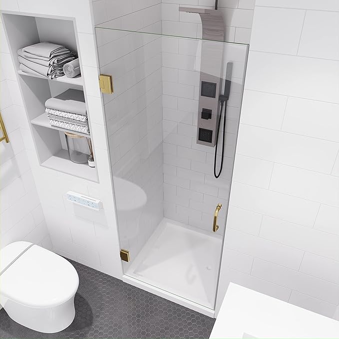 ANZZI 70" x 24" Frameless Shower Door in Brushed Gold, Water Repellent Glass
