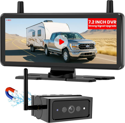 AUTO-VOX Wireless Backup Camera Magnetic:7.2" 1080P HD DVR Recording Monitor,No Wiring 1 Min Install Dual Antenna RV Back Up Camera,IP69K Waterproof with IR Night Vision for Truck,Camper,Trailer