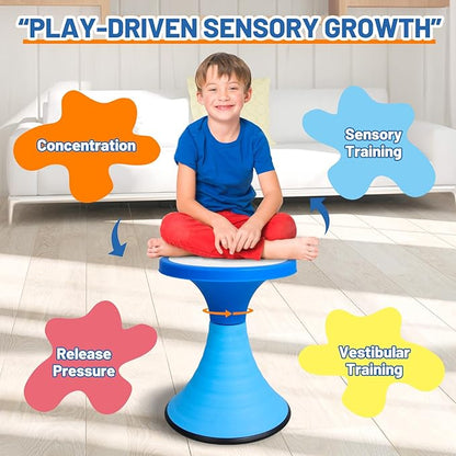 AOBOTE Kids Wobble Stool, 360° Rotatable Children Swivel Chair with Color Block Design, 100KG Load Bearing, for Home and Classroom Learning, Ages 6+ (Blue)