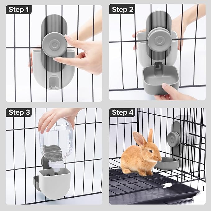 Kenond 28oz Hanging Automatic Rabbit Water Bottle, Guinea Pig Water Bottle No Drip, Gravity Water Dispenser for Cage, Suitable for Guinea Pig, Bunny, Hamsters and Other Small Animals(Gray)