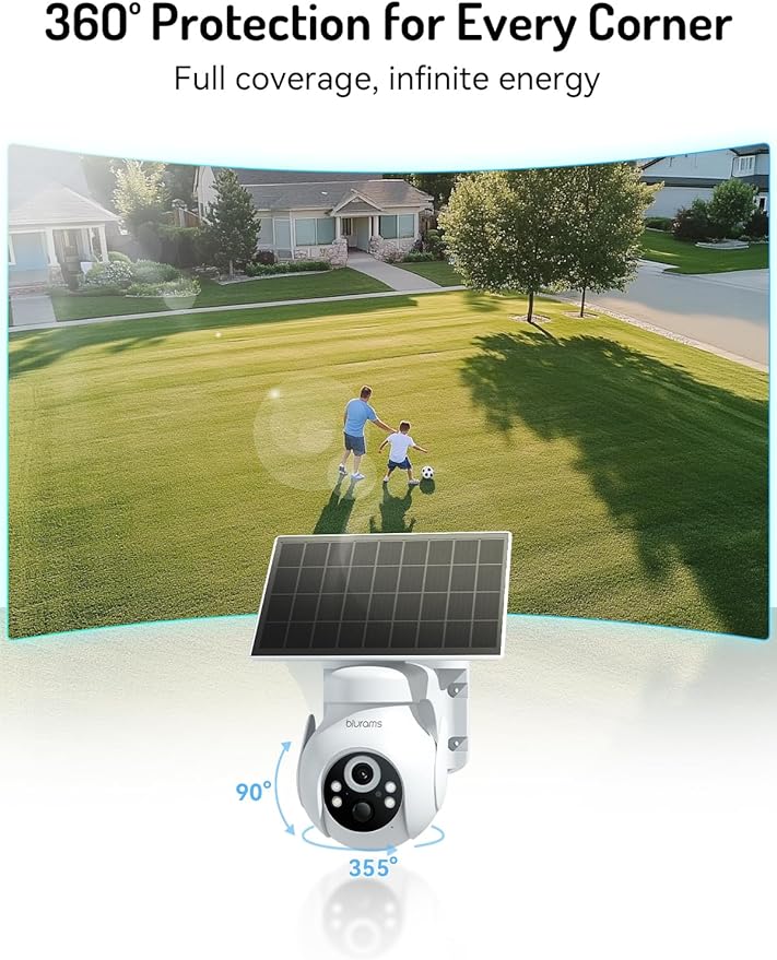 blurams 2K Solar Outdoor Camera Wireless, 360° PTZ Security Cameras Wireless
