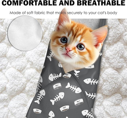 27.6"Cat Grooming Wrap, Self Adhesive Cat Wrap for Cutting Nails, Anti-Escape Calming Cat Swaddle Wrap for Medicine Ear Cleaning, Anti-Scratch Cats Burrito Restraint Blanket, Pet Tool Grey (6-10 lbs)