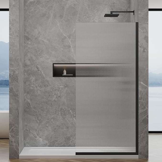 36"x76" Fixed Glass Shower Door, 3/8" Thick Fluted Privacy Tempered Glass