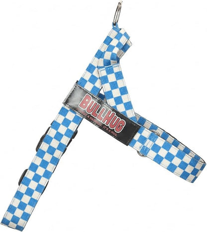 Adjustable Dog Harness– No Pull, No Choke – for English Bulldogs, French Bulldogs, Pugs & Broad-Chested Breeds – Easy, Safe Walks (Blue Checkers, XL)