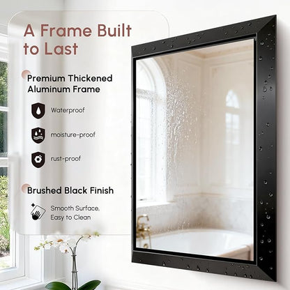 USHOWER 24x32 Bathroom Mirror, Beveled Aluminum Frame Wall Mirror, Rectangular