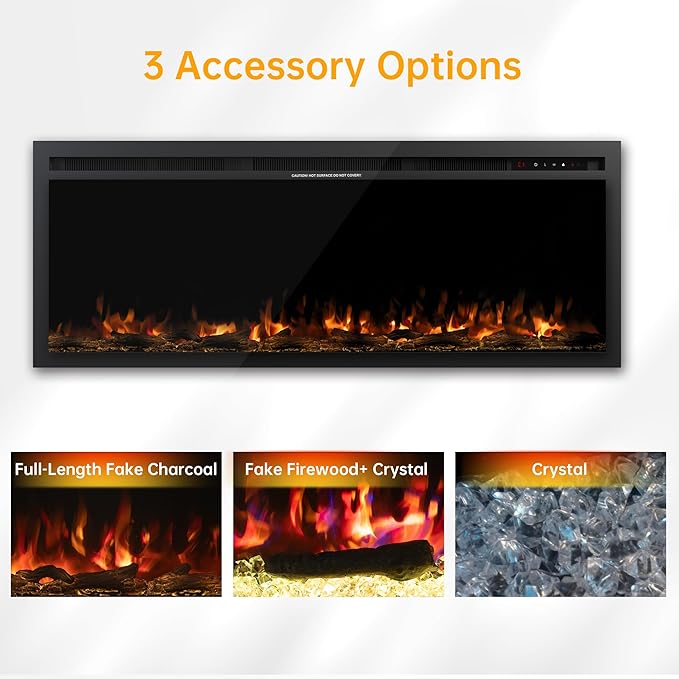 50" Electric Fireplace, Ultra-Thin Recessed/Wall Mounted Electric Fireplace