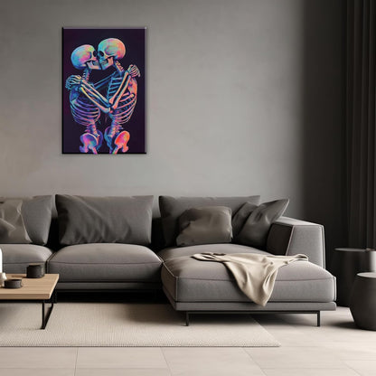 Skeleton Wall Art Kissing Skull Art Poster Skeleton Lover Picture Print On Canvas Abstract Horrible Theme Painting Framed Artwork Living Room Decor(Artwork-3,16"x24")