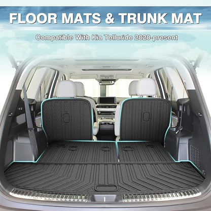 Mixsuper Floor Mats & Cargo Liner for Kia Telluride 2020-2025 7&8 Seats,All Weather TPE Floor Liner Trunk Cargo mat with Backrest Protectors,Full Set Car Mats for Telluride Accessories,Black