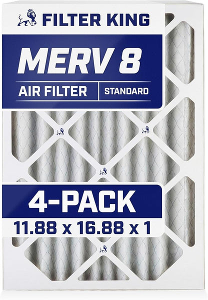 Filter King 11.88x16.88x1 Air Filter | 4-PACK | MERV 8 HVAC Pleated A/C Furnace