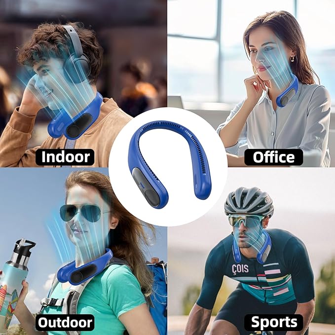 Portable Neck Fan, Personal Wearable Bladeless Fan, LED Display, 6000mAh USB