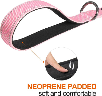TwoEar 5FT 1IN Strong Pink Dog Leash with 2 Padded Handles, Traffic Handle Extra Control, Comfortable Soft Dual Handle, Auto Lock Hook, Reflective Walking Lead for Small Medium and Large Dogs