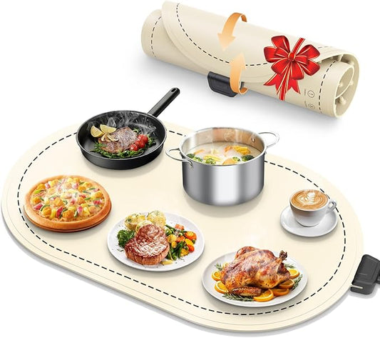 Warming Mat for Food with Adjustable Temperature Timer, 10S Fast Heating