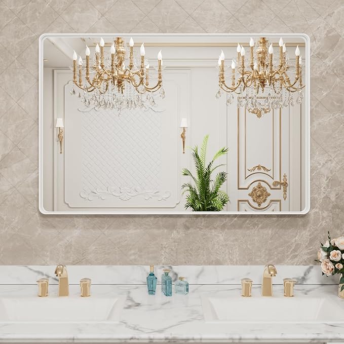 LOAAO 40x32 Inch White Metal Framed Bathroom Mirror