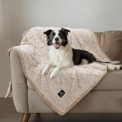 Waterproof Pet Blanket, Liquid Pee Proof Dog Blankets for Sofa Bed Couch, Reversible Sherpa Fleece Furniture Protector Cover for Small Medium Large Dogs Cats,Beige-Thicken Small（40" x 28"）