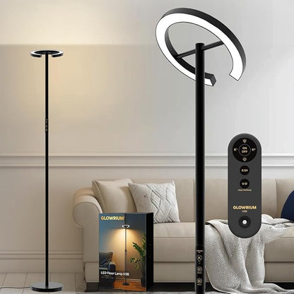 Floor Lamps for Living Room, 24W LED Floor Lamp with Remote, 70.8" Tall Standing Reading Lamp, 7-Level Brightness 4 Color Temps, Rotatable Modern Corner Lamp with Timer for Bedroom Home Office, Black