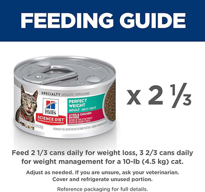 Hill's Science Diet Perfect Weight, Adult 1-6, Weight Management Support, Wet Cat Food, Liver & Chicken Minced, 2.9 oz Can, Case of 24