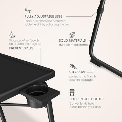 Our Modern Space Adjustable TV Tray Table - 6 Height & 3 Tilt Angle Settings | Multifunctional Foldable Tray Table for Eating Laptop Dinner or Bed Use | Easy to Assemble & Store | Portable Desk