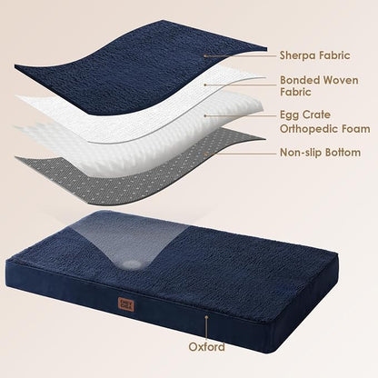 EHEYCIGA Orthopedic Dog Bed Large with Removable Washable Cover, 35IN Navy | Egg Crate Foam Support, Durable Oxford fabric, Non-Slip Bottom, Machine Washable, Soft Waterproof Plush Pet Bed Mat For Crate