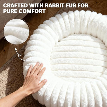 Donut Dog Bed for Large Dogs - Pet Bed with Removable Cover, Self-Heating Winter Pet Beds for Medium & Big Dogs, Egg Tart Design (L) Dog beds Medium Sized Dog self Warming