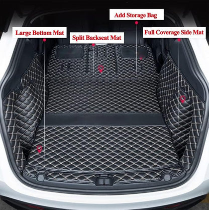 SUV Trunk Mat Compatible with BMW X5 7 Seater 2008-2013 Heavy Duty Back Seat Cover & Rear Cargo Mat & High Side Panel - Black with Gpld Stitching