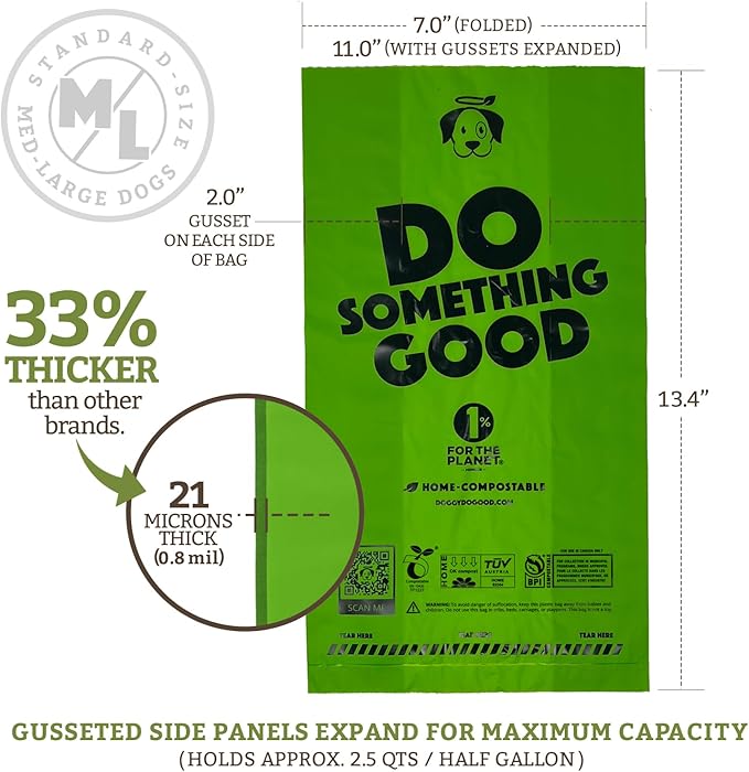 Doggy Do Good Poop Waste Bags, Unscented USDA Certified Biobased, Leak Proof, Certified Home Compostable, 10 Bags with Premium Dispenser