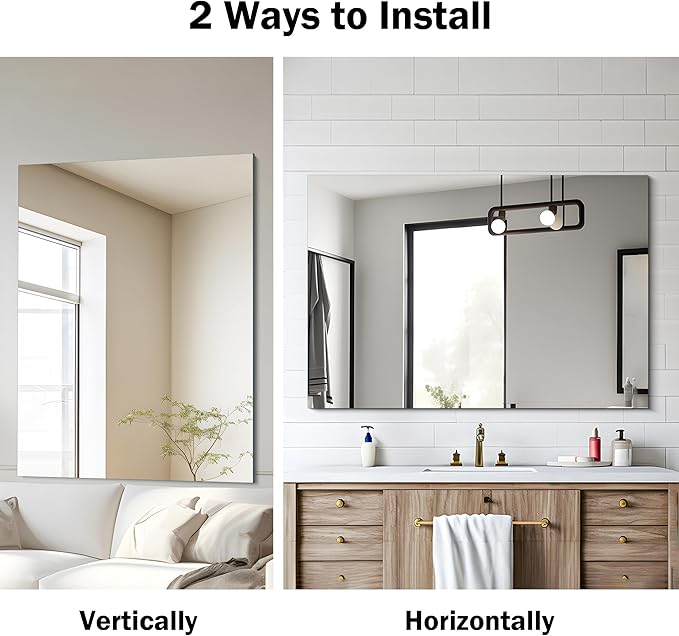 CILIBER Frameless Mirror, 30x40 Inch Rectangle Bathroom Mirrors