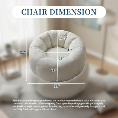 Giant Bean Bag Chair for Adults – Large Comfy Stuffed Sofa Seat with Spacious Design for Reading, Gaming, or Relaxing (Beige)