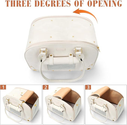 Dog Carrier Purse, Pet Carrier, Waterproof Premium Leather Pet Travel Portable Bag for Cat and Small Dog Home & Outdoor Medium Beige
