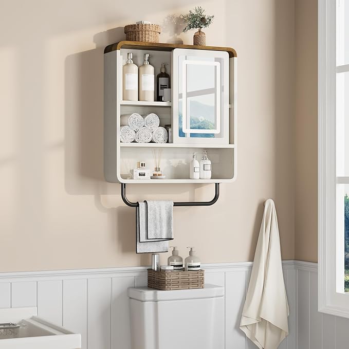 QUW Bathroom Wall Cabinet with Sliding Mirror Door, Modern Medicine Cabinet