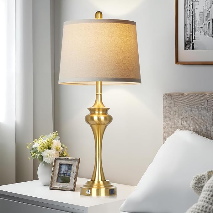 30" Gold Tall Table Lamps for Living Room, Touch Control Modern Bedroom Table Lamp with USB A+C Ports, 3-Way Bedside Lamps Set of 2, Elegant Metal Lamp for Night Stand Desk Side Table Office