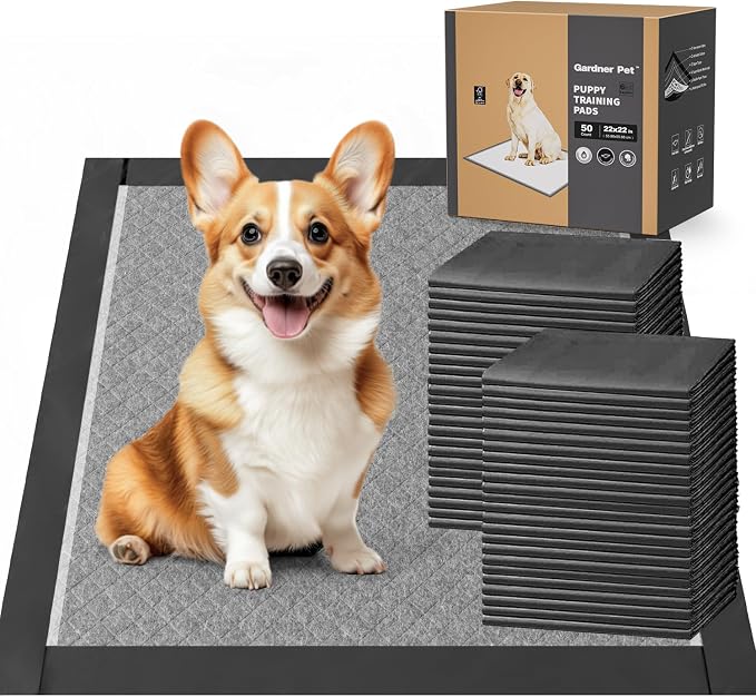Charcoal Puppy Pads Rugular 22x22 Inches Small Dog Pee Pads Odor-Control & Leak-Proof Disposable Pet Training Edge-Wrapping Thicken Potty Pad for Dogs, Cats, Rabbits (50 Pieces)